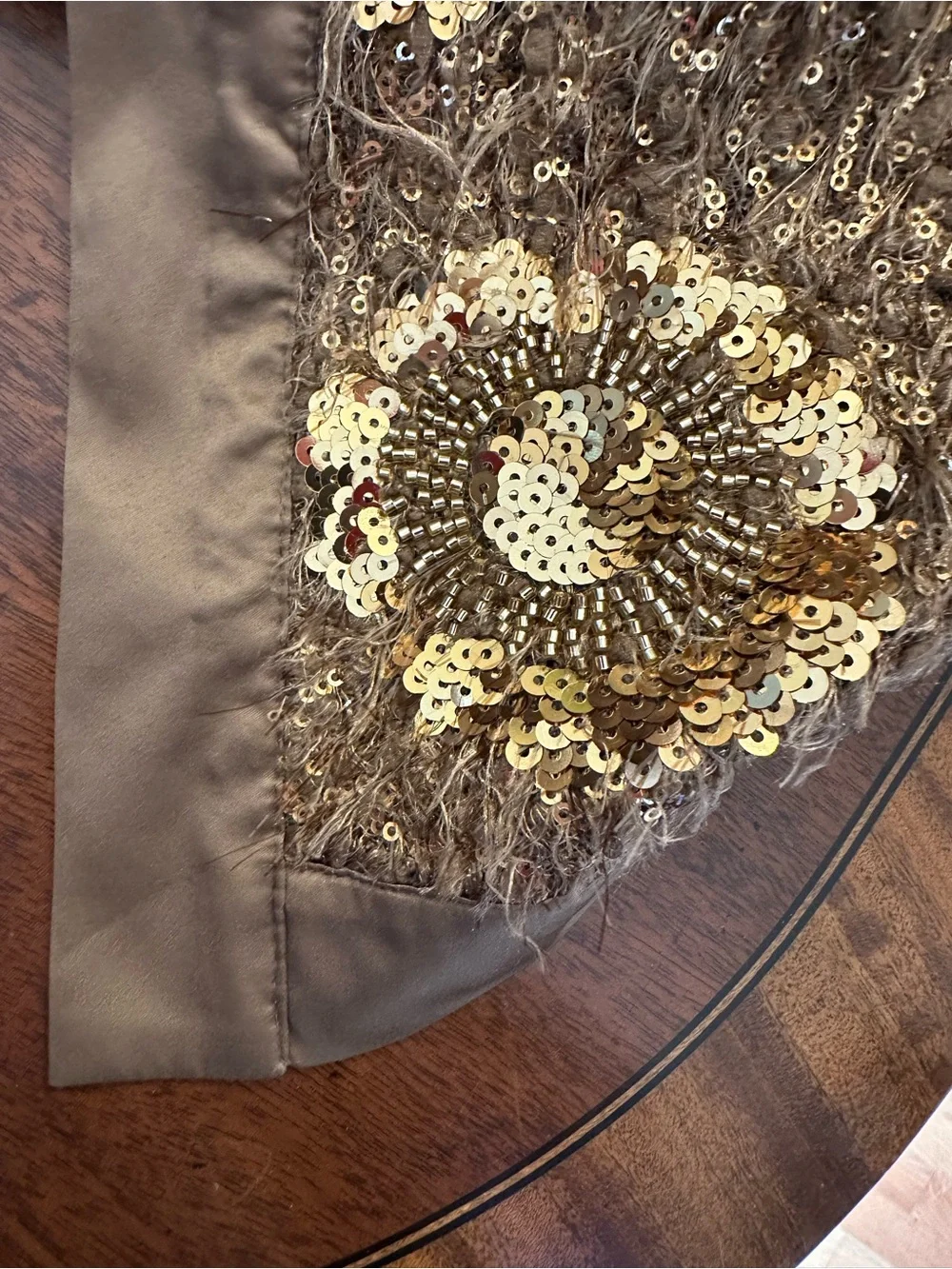 ZARA Brown Gold Fur Sequin Beaded Collarless Jacket